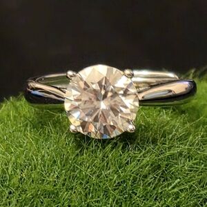 GRA Certified 2 Carat Moissanite Solitaire Sterling Silver Adjustable Ring